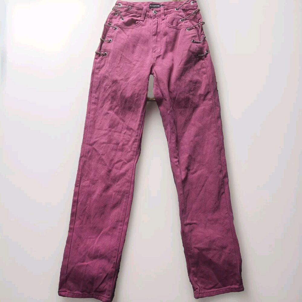 Prettylittlething PINK Diamanté Lace Up Side Detail Jeans 6 Bright High Waisted